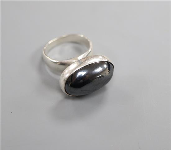 A George Jensen 925S and hematite set dress ring, design no. 123B, size F.